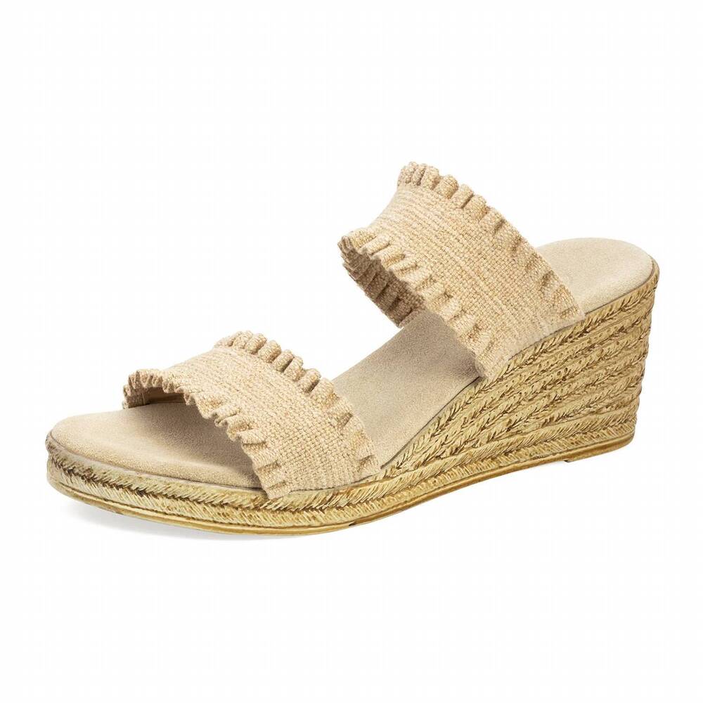 NEW CHARLESTON SHOE CO. women's dorset backless wedge sandal in linen ruffle